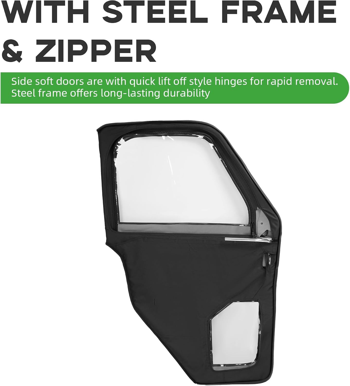 Soft Door Kit W/Fame Built Compatible with 2018-2025 Polaris Ranger 1000 / XP 1000 / Premium/XP Kinetic/PRO XD / 2021-UP Bobcat UV34 Black Soft Doors w/Zipper Cab Enclosure