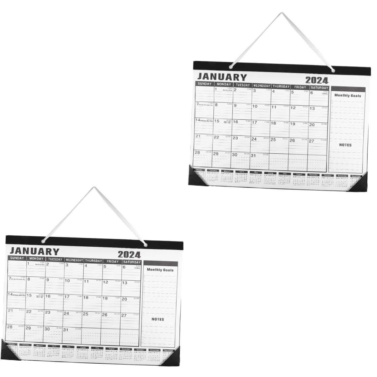 SEWACC 2 Piezas Calendario De Pared 2024 Calendario Colgante En Casa Colgante 2023 De Pared Para El Hogar Planificador De Papel Black