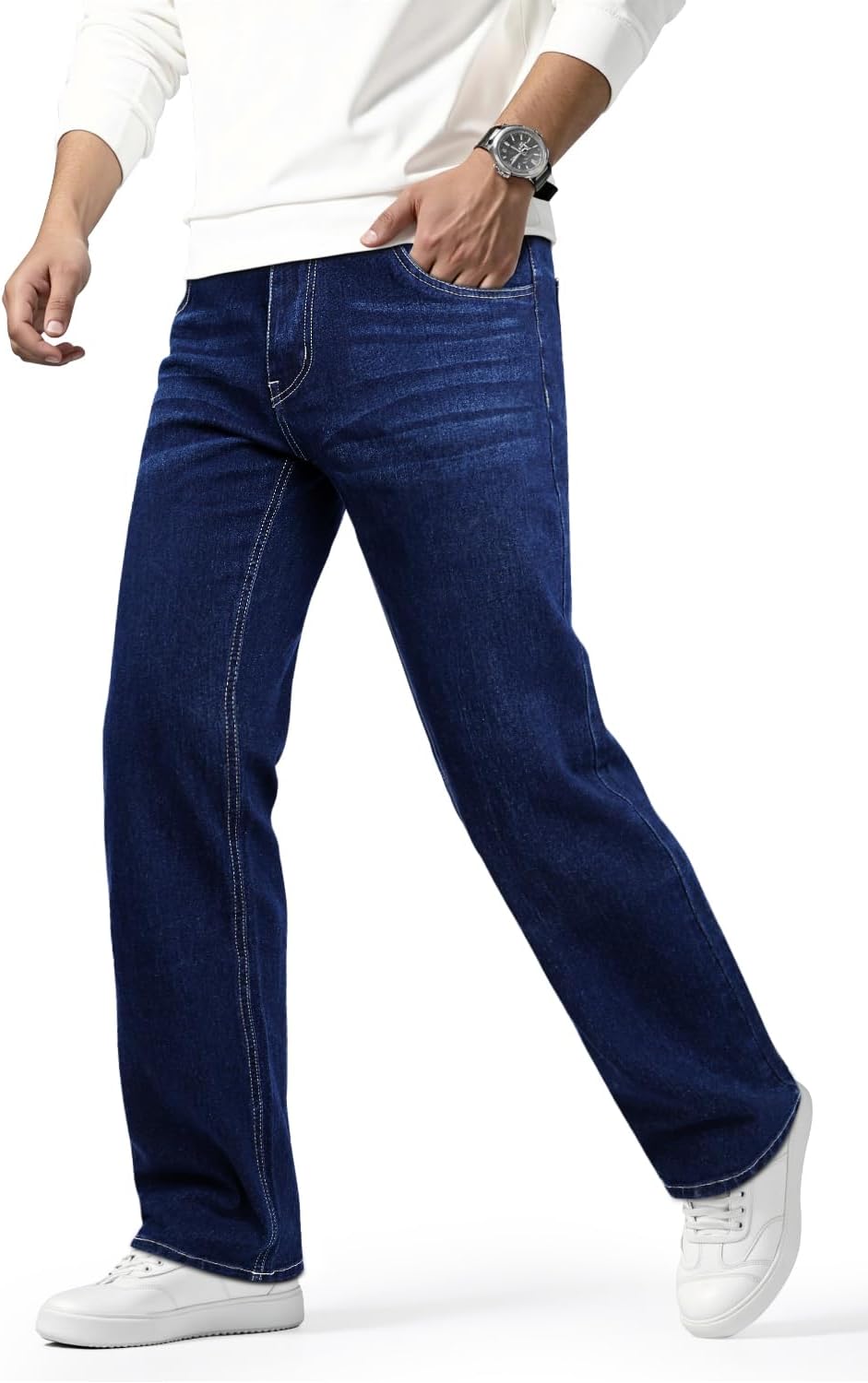 Heyfanee Mens Jeans Relaxed Fit Stretch Denim Jeans for Men Straight Leg Comfort