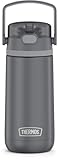 FUNTAINER 14 Ounce Stainless Steel Vacuum Insulated Kids Straw Bottle with Flip-up Straw, Grey