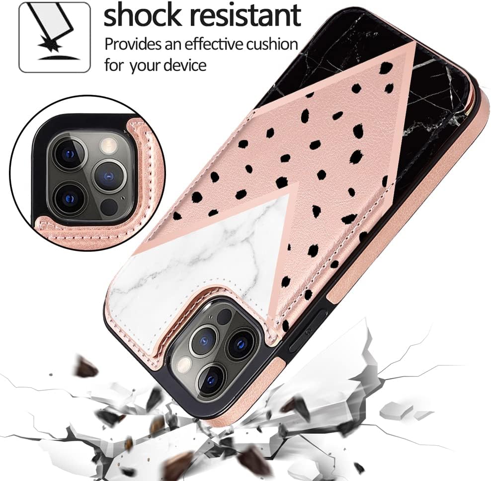 uCOLOR Flip Leather Wallet Case Card Holder for iPhone 12 Pro/12 Women and Girls with Card Holder Kickstand Marble Design Compatible with iPhone 12/iPhone 12 Pro 5G 6.1 inch (Rose Gold)