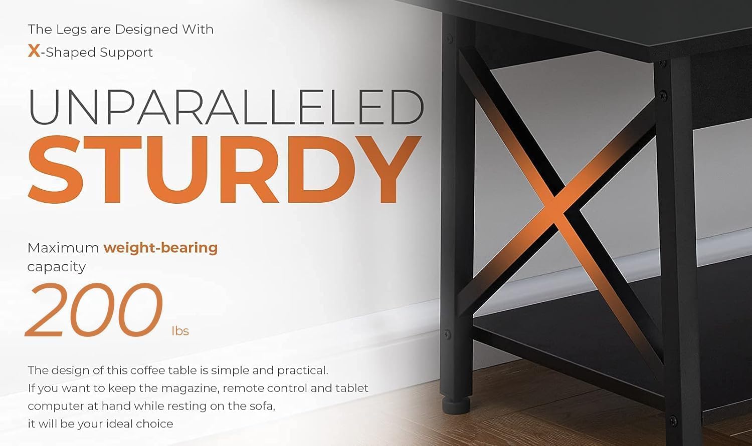 GreenForest Black Coffee Table with Storage Shelf 39 inch, 2 Tier Rectangular Center Table for Living Room,Modern Farmhouse Small Table for Home Office,Easy Assembly