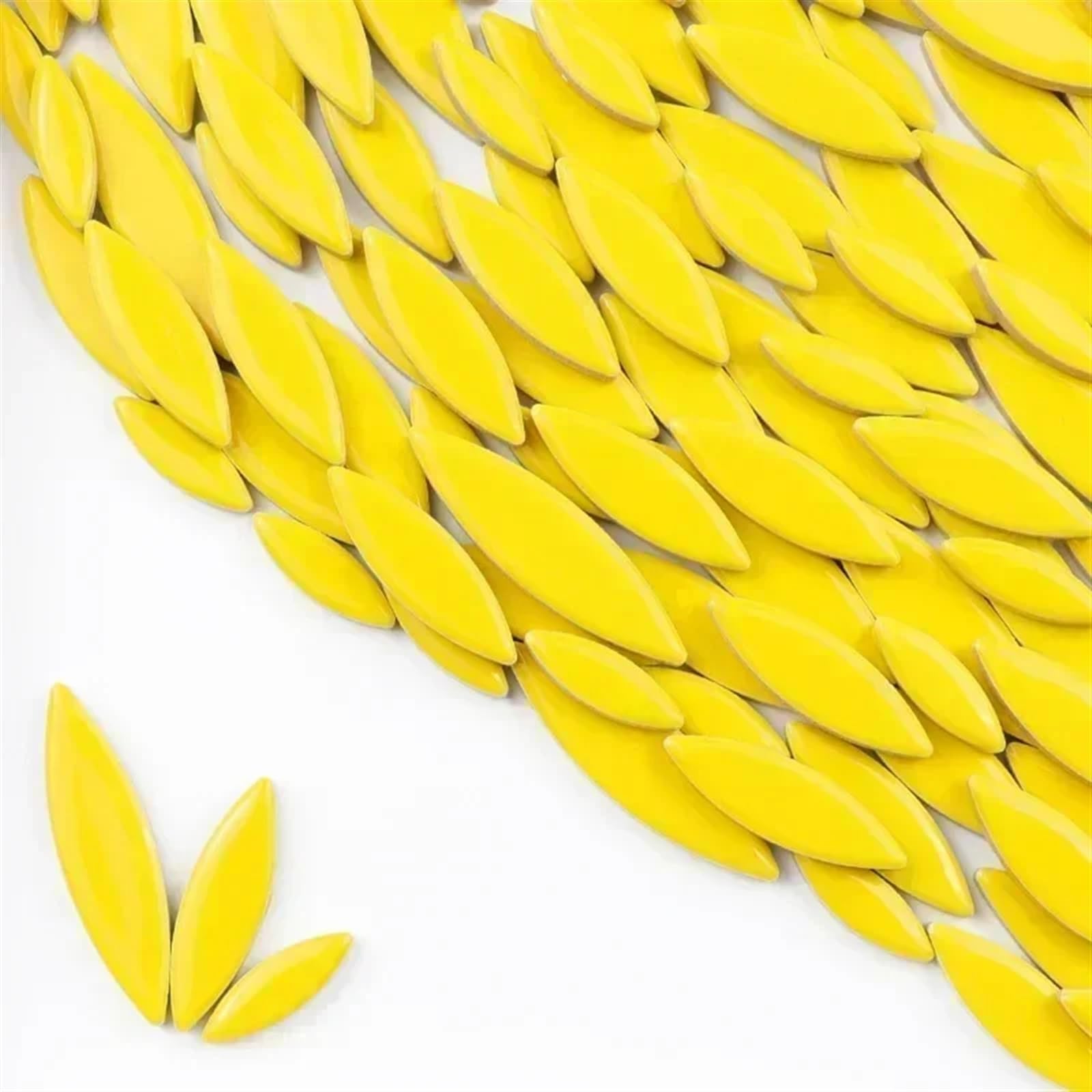 Mosaic Squares 100g/3.5oz Ceramic Willow Leaves Mosaic Tiles DIY Porcelain Leaf-Shape Tile 3-Sizes-Mix 4mm/0.15in Thickness Lanceolate Tiles Mosaic Kits(Yellow)