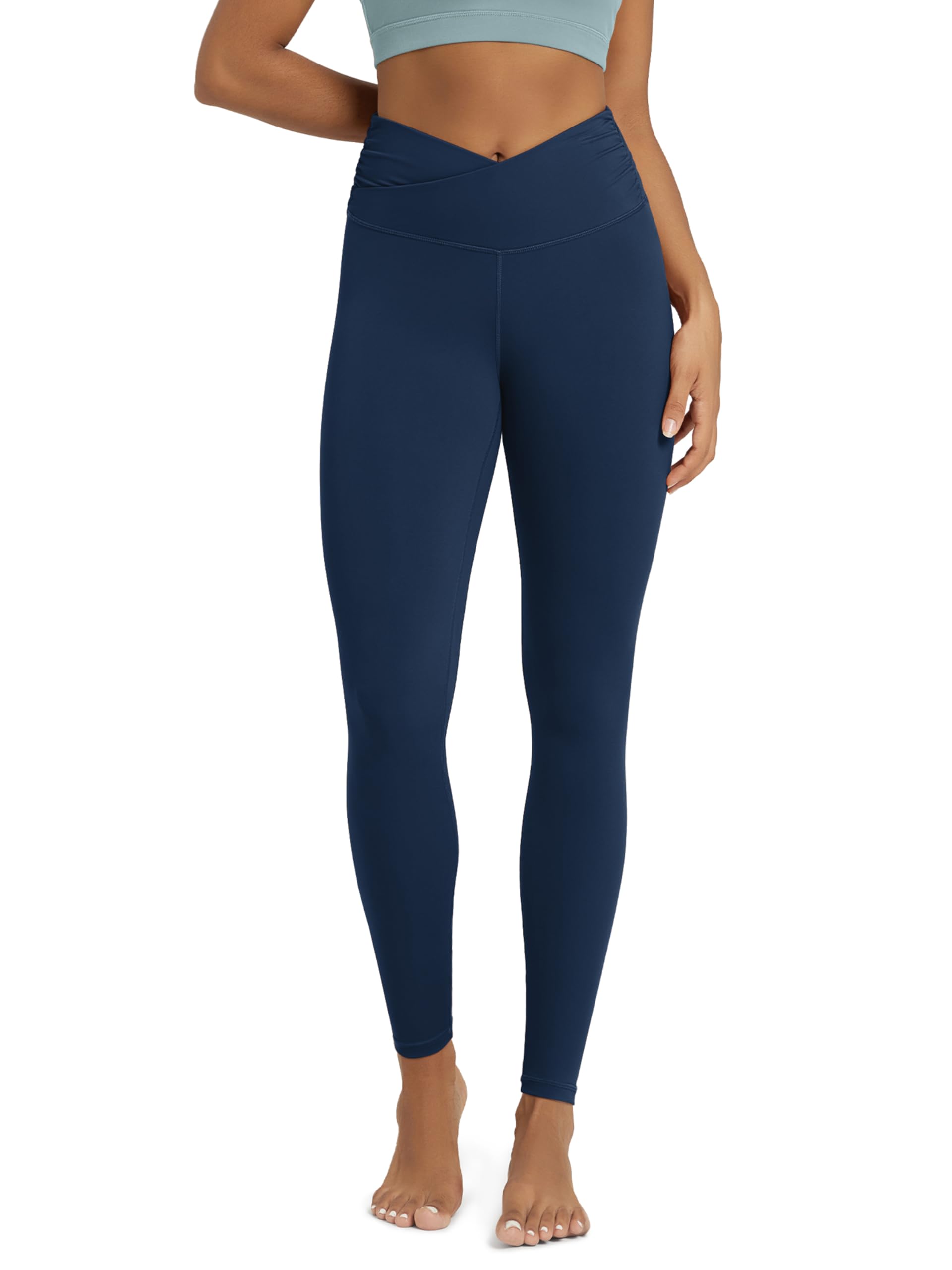 ODODOS Women's Cross Waist Yoga Leggings with Inner Pocket, 23"/25"/28" Gathered Crossover Workout Yoga Pants