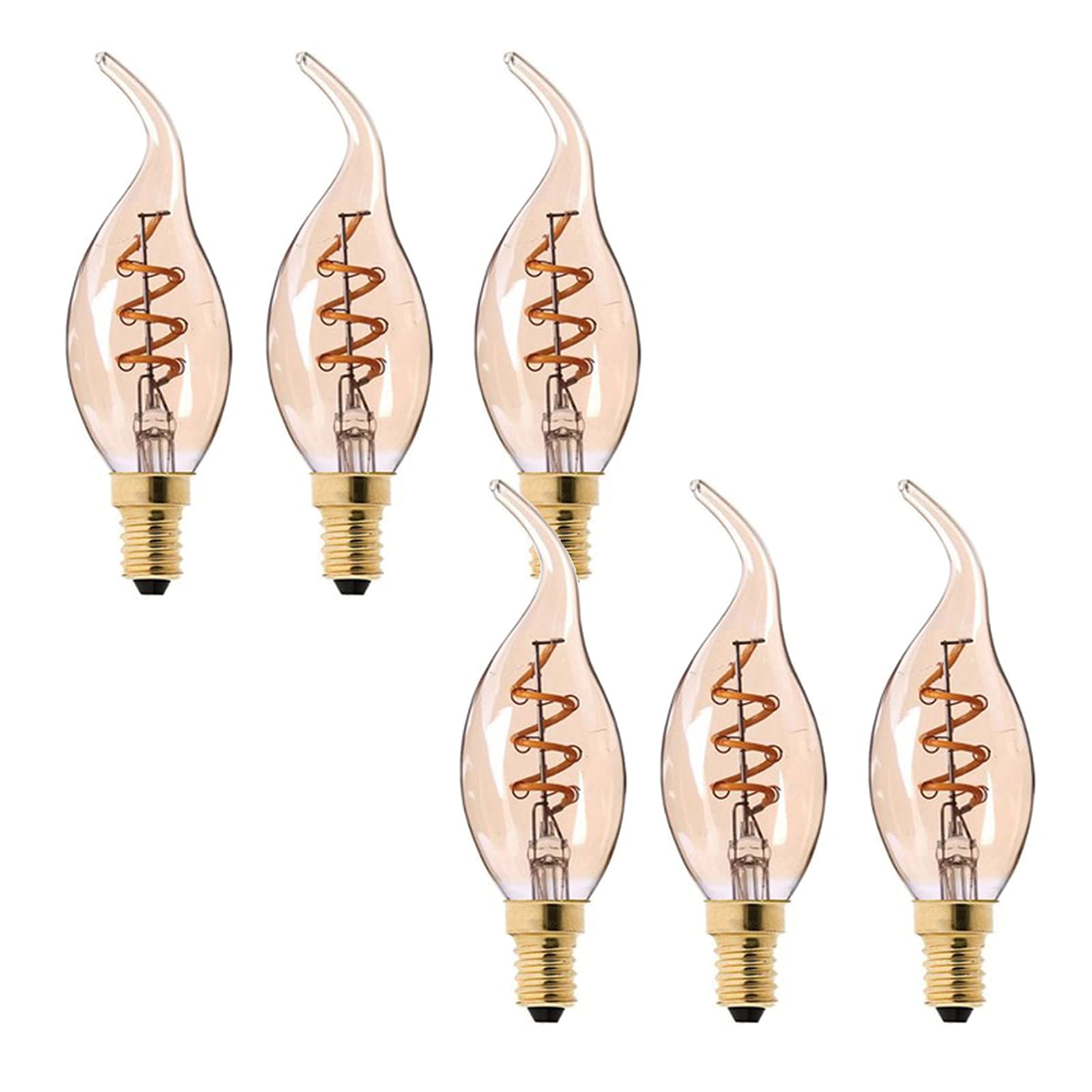 Paquete 6 bombillas LED Edison vintage regulables E12 3 W, equivalente a 30 W, 360 grados; Bombilla filamento LED espiral ahorro energía con ángulo haz C35T,