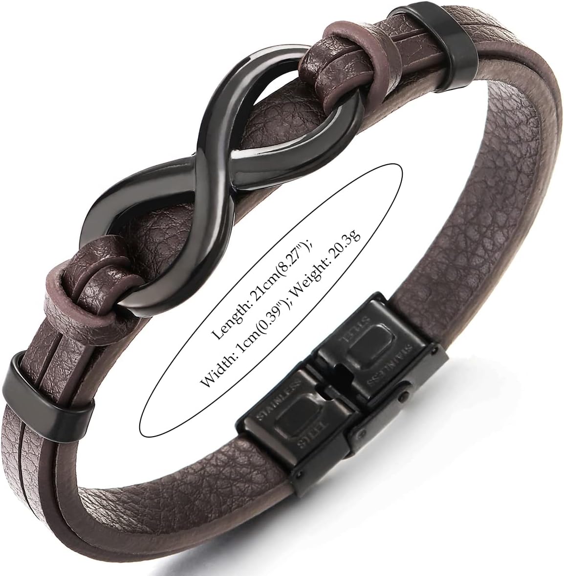 COOLSTEELANDBEYOND Steel Infinity Love Number 8 Friendship Leather Wristband Bracelet, for Men and Women - Image 5