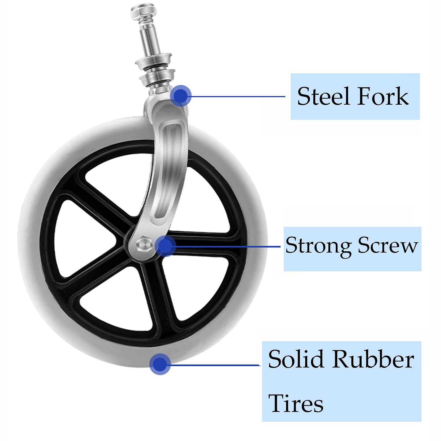 LekLai Rueda de repuesto para silla de ruedas, rueda sólida para sillas de ruedas, equipo de repuesto duradero, con horquilla delantera con rodamientos y tornillos, para carros/andadores (dos