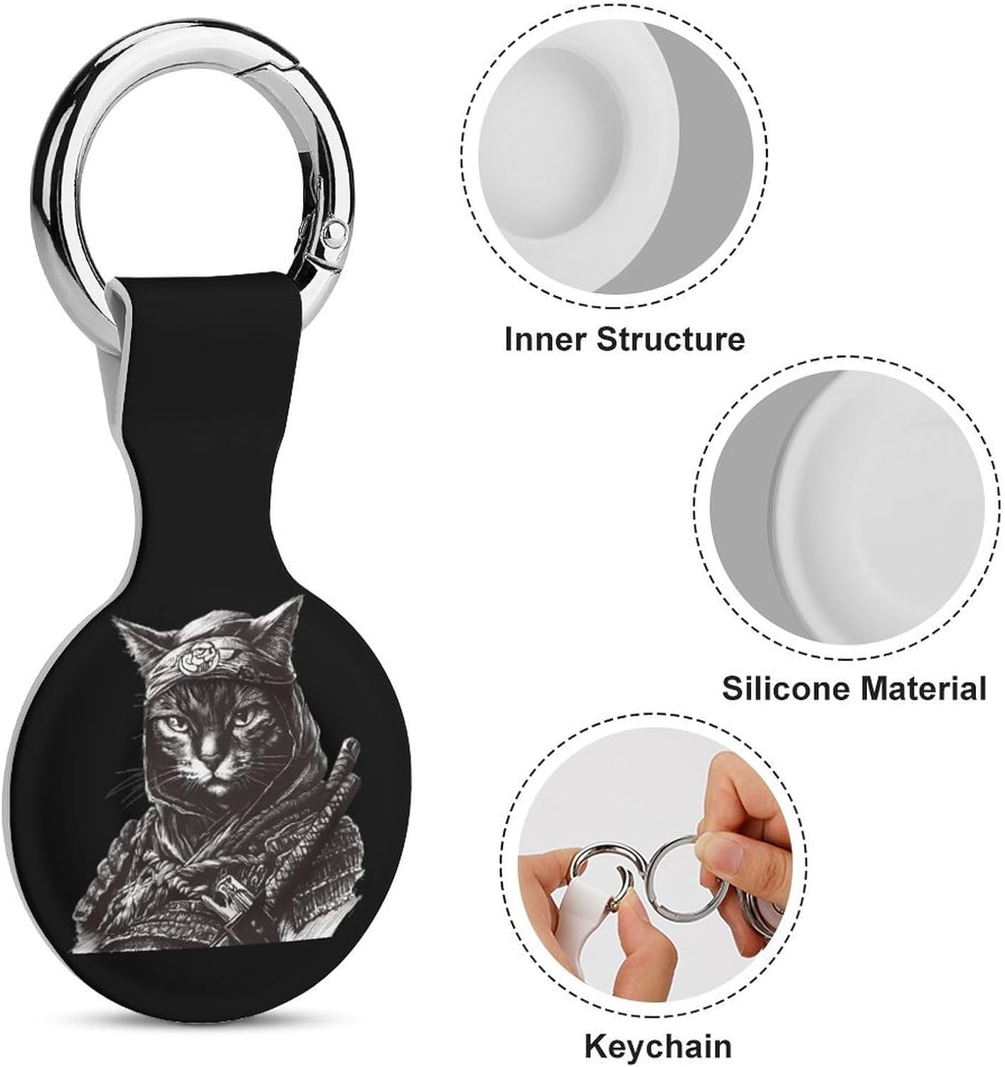 Vintage Japanese Cat Funny Cover Compatible with AirTag Case Protector GPS Tracker Holder with Keychain