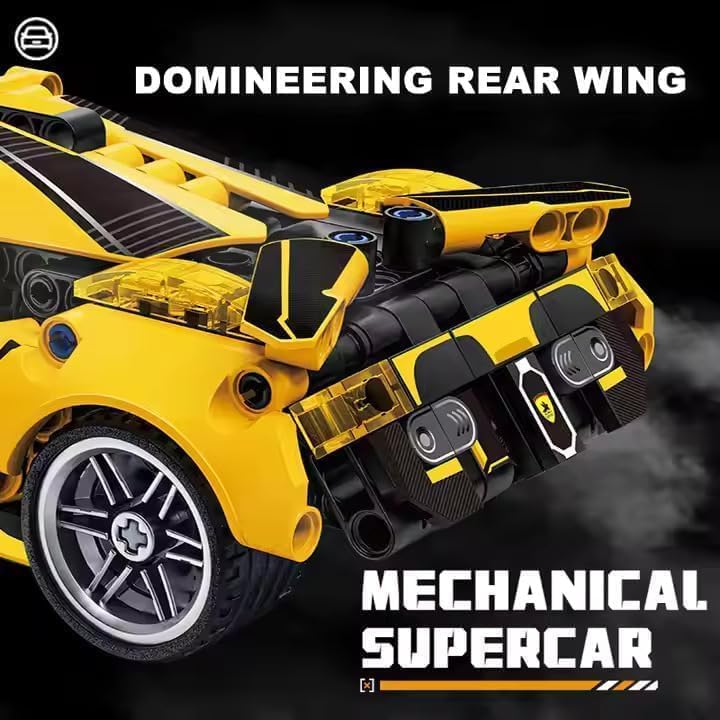 Image of 1:18 Scale Pull-Back Racing Car Building Block Set (422 PCS) | Creative Assembly Toy for Collectors & Enthusiasts | Compatible Brick Model Kit for Racing Fans (Yellow Ferrari (422pcs))