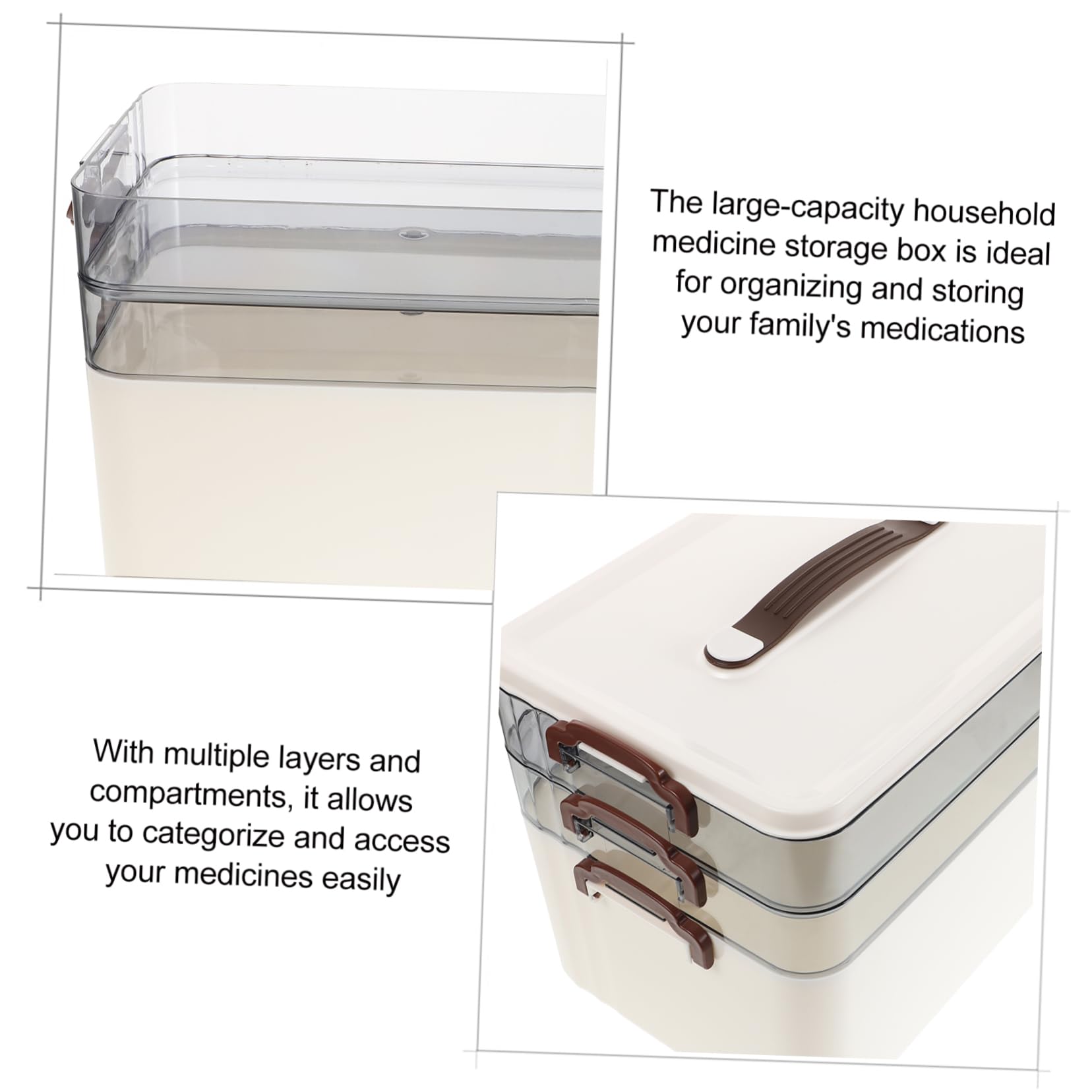 Cabilock Organizador de Medicamentos con Gran Capacidad, Caja de Plástico Multi-capas con Compartimentos Transparentes, Diseño Compacto y Asa para Uso en Viajes y Hogar