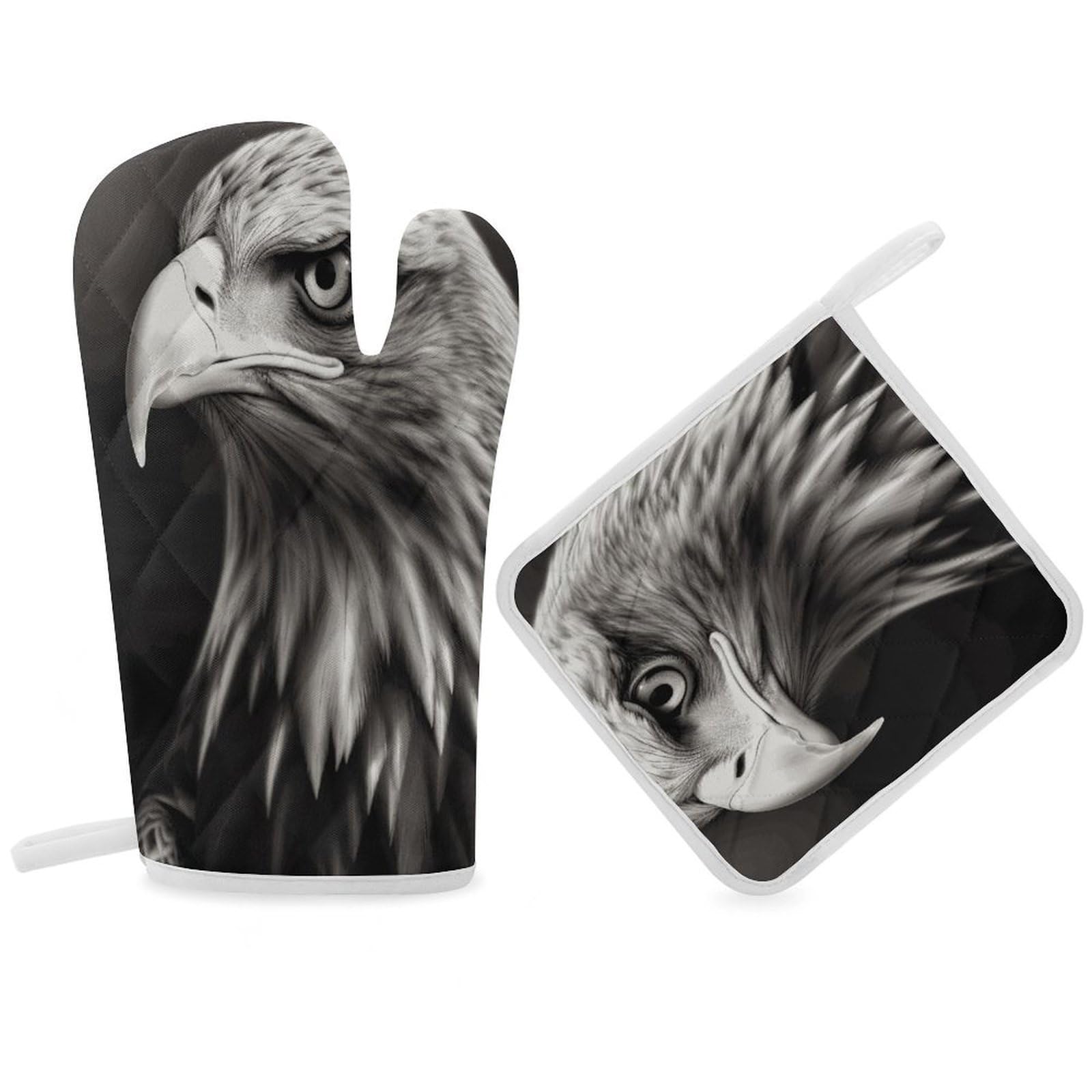 Fodpand Women's Style Eagle Black And White Oven Mitts And Pot Holders Sets,Oven Gloves For Kitchen Oven Mitts And Potholders For Baking Cooking Grilling Apartment Essentials