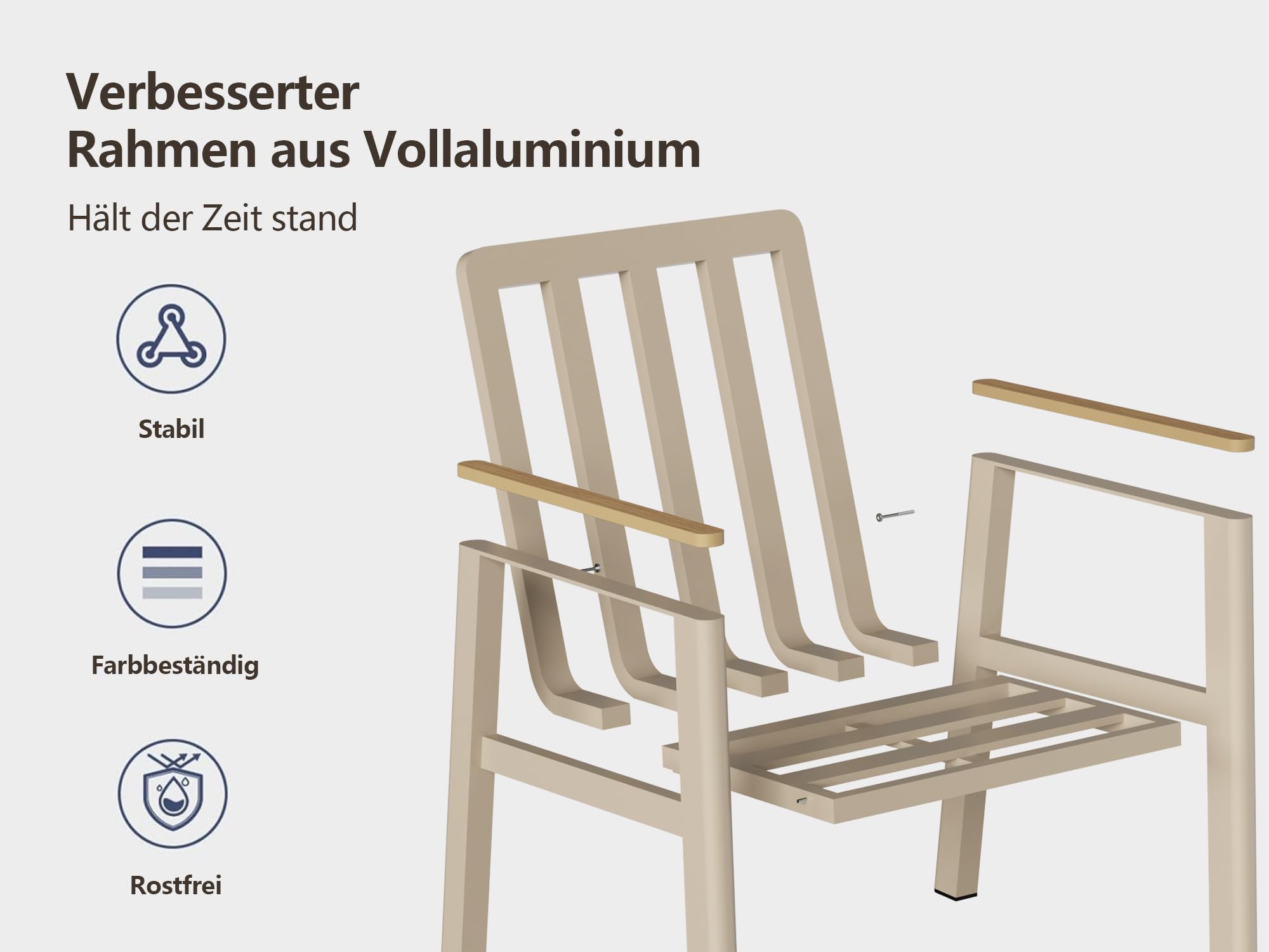 LANOX Aluminium Gartenmöbel Set mit Tisch und 4 Stühlen | Wetterfest & rostfrei, Tisch 150x80cm, Tischplatte in Holzoptik, inklusive 22D Schaumstoffpolster, für Terrasse & Garten