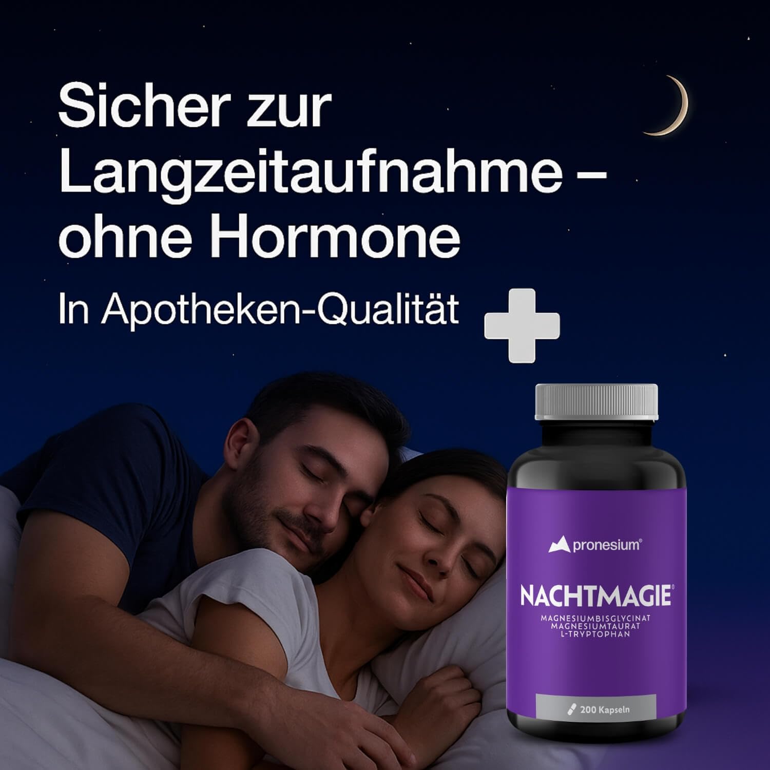 NACHTMAGIE® Kapseln für deine Abendroutine - mit Magnesiumglycinat, Magnesiumtaurat und L-Tryptophan - Hormonfrei: Sicher zur Langszeitaufnahme (200 Kapseln)