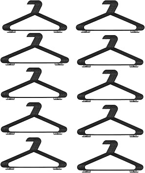 REQUISITE NEEDS Standard Coat Hangers Black Colour Strong Plastic Adult Clothes with Suit Trouser Bar and Lips 37.5cm Wide (Pack of 100)