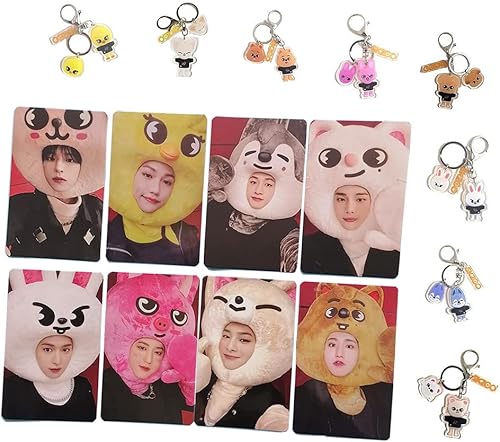 MAXIDENT - Juego de regalo para niños, tarjetas fotográficas Lomo + llavero colgante Skzoo Felix Hyunjin Bangchan Changbin accesorios (A)