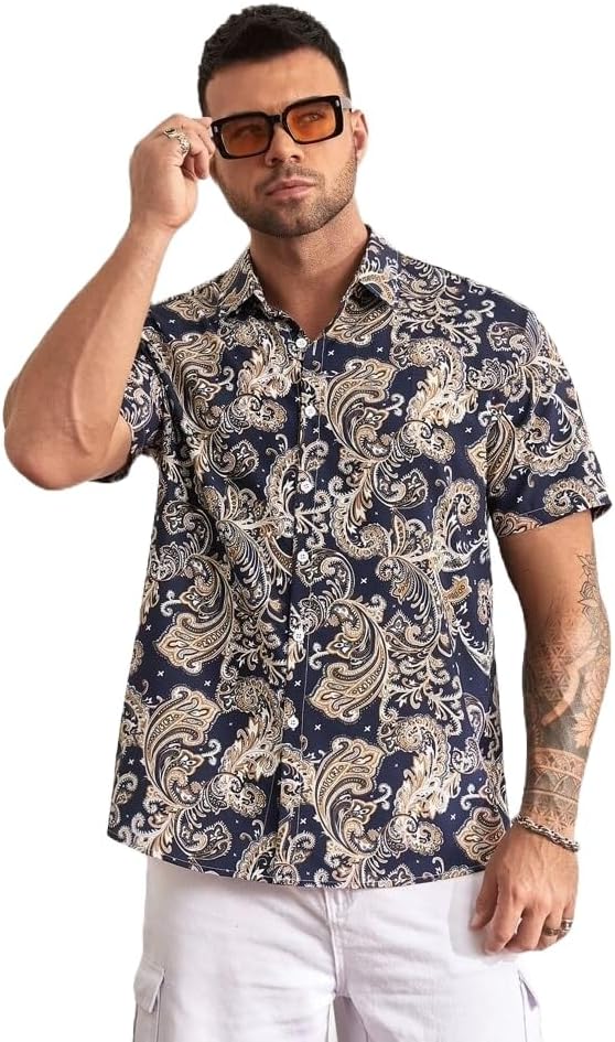 Men's Vibrant Printed Half Sleeve Loose Fit Casual Shirt in Cotton Blend – Perfect for Beach Days, Everyday Comfort, and Effortless Style