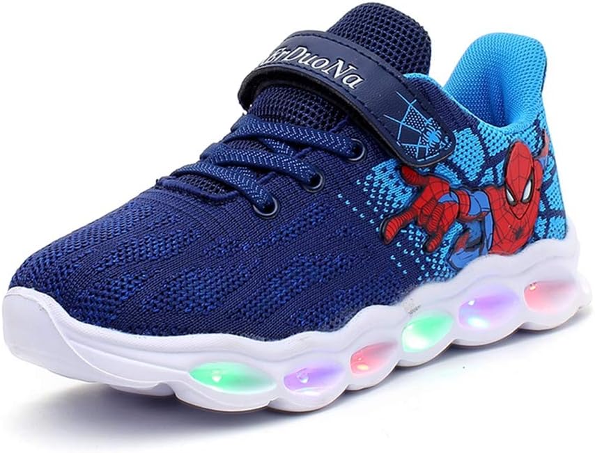 Blue Kids Spider Light-up Shoes Breathable Soft Bottom Flash Sneakers 13 Little Kid
