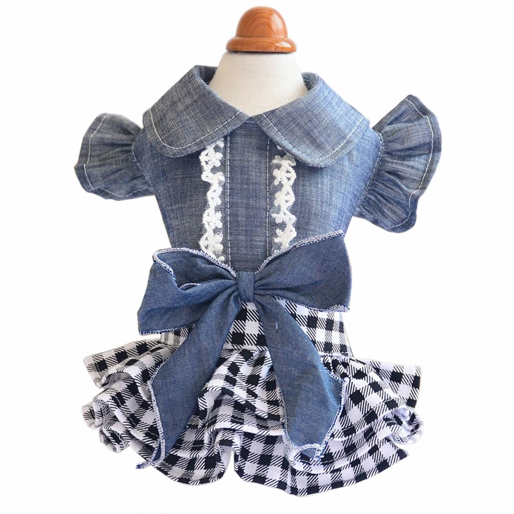 Dog pet Denim Dress, Dog Clothes Spring/Summer Breathable Princess Dress, Puppy Party Costumes Doggie Shirts Cat Outfits(Medium)