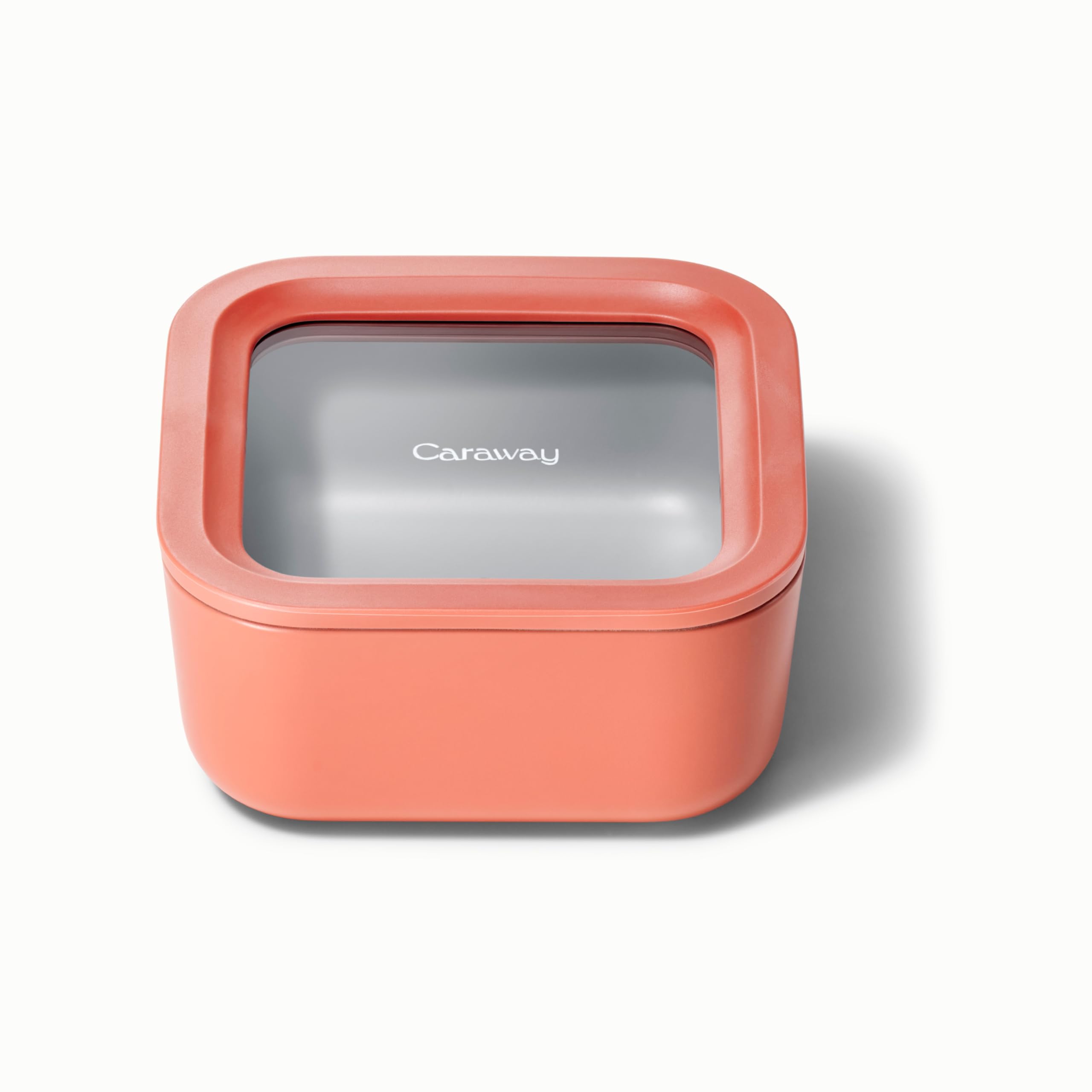 Caraway Glass Food Storage, 4.4 Cup Glass Container,Ceramic Coated Food Container,Easy to Store, Non Toxic, Non Stick Lunch Box Container with Glass Lids. Dishwasher, Oven,Square Shape,Perracotta