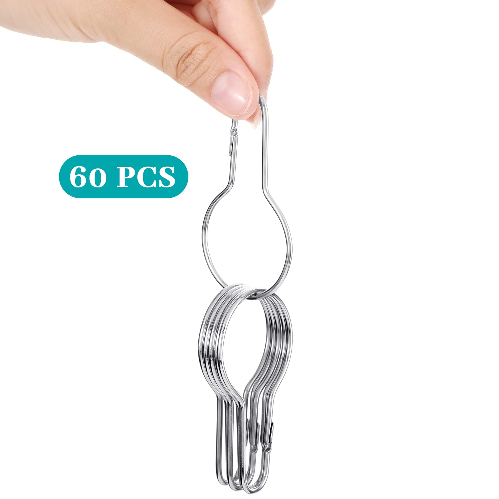Queekay Ganci per tenda da doccia in metallo, pratici e riutilizzabili, per bagno, camera da letto, cucina, applicazioni domestiche (argento, 60 pezzi)