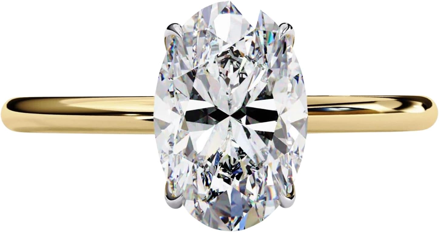 1.15 Ct Oval Cut Moissanite Engagement Ring 14K Vermeil Gold Hidden Halo Solitaire 4 Prong Setting VVS1 Diamond Wedding Ring for Women