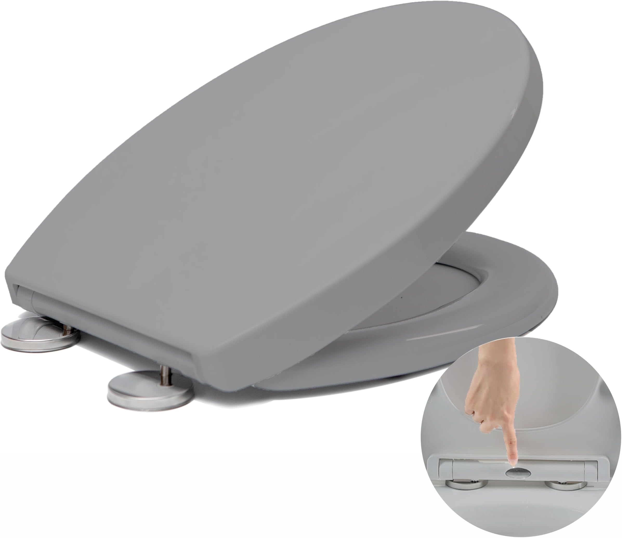 Toilet Seat Soft Close, Soft Close Toilet Seat with Quick Release for Easy Clean, Standard Loo Toilet Seats O Shape, Simple Top Fixing, Universal Toilet Seat, Grey