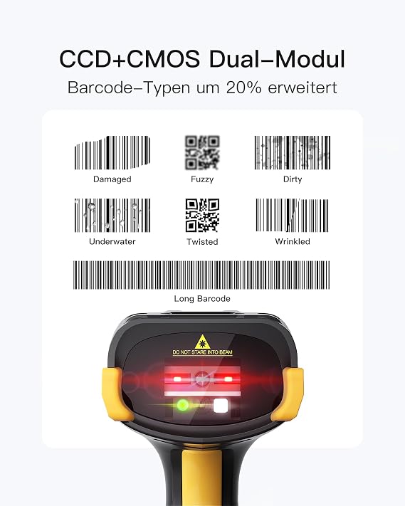 Inateck Bluetooth Barcode Scanner with Display and Charging Station 1D 2D