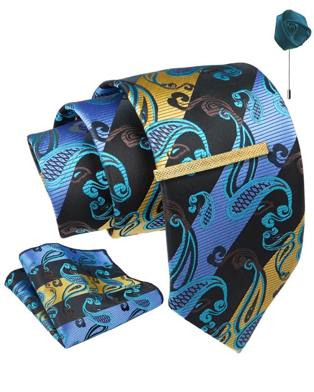 Axlon Striped Tie For Men – Formal Ties Set With Pocket Square, Cufflink, Tie Clip & Flower Pin With Gift Box For Mens (AXSP) Axlon Striped Tie For Men – Formal Ties Set With Pocket Square, Cufflink, Tie Clip & Flower Pin With Gift Box For Mens (AXSP)