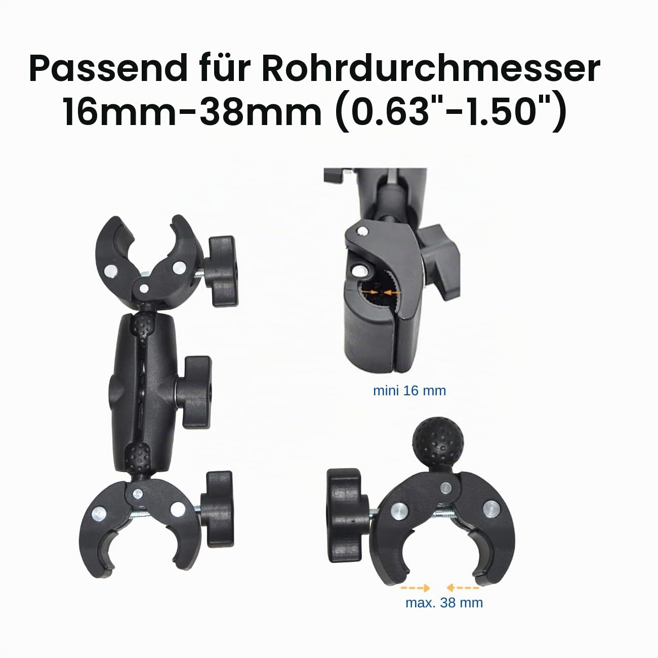 Action Kamera Motorrad Mount für Insta360 X4 Air /X5/X4/X3, GoPro Max 2, Hero 13/12/11, 360-Grad-Drehung, Double Clamp, doppelte Stabilität