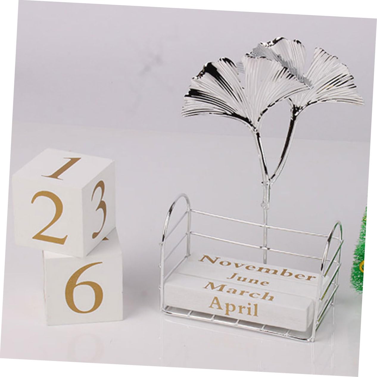 Tofficu 3St Ginkgo-Blatt-Tischkalender Stehender Blockkalender dekoration Schreibtischkalender bürodeko Wohnkultur Office-Desktop- aus Holzblöcken Eisen