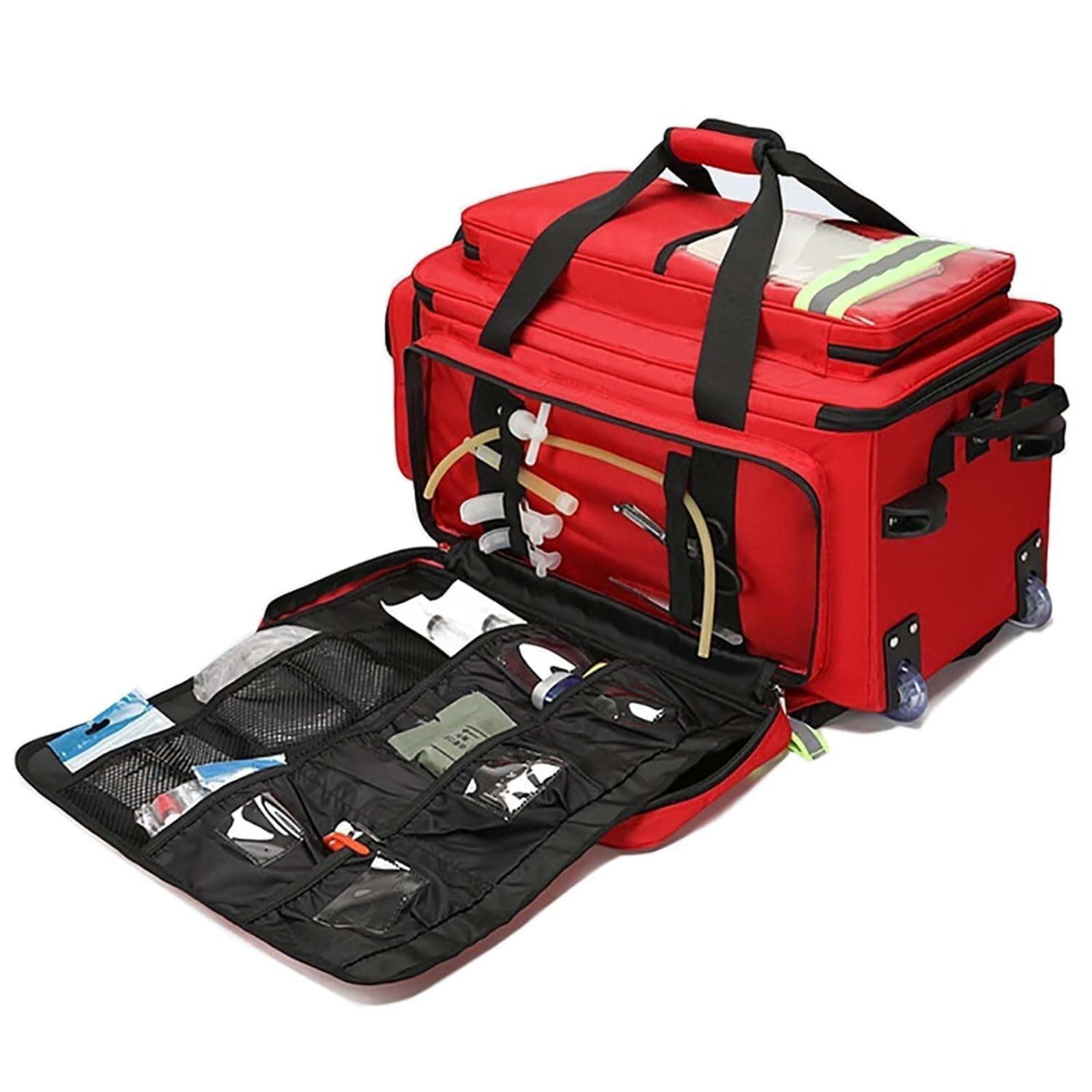 Borsa di pronto soccorso zaino per EMT, kit medico di emergenza portatile con ruote, divisori rimovibili e scomparti per escursioni all'aperto, campeggio e viaggi