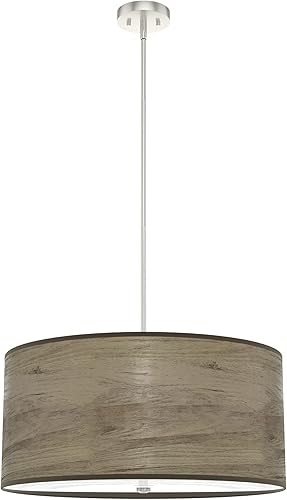 Hunter - Solhaven - Lámpara colgante grande de 4 luces de roble gris cálido, regulable, estilo moderno, con forma de tambor, para dormitorios,