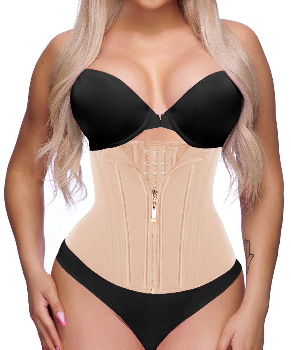 GainKee Waist Trainer for Women Corset Workout Cincher Body Shaper Tummy Control Shapewear Sweat Trimmer Latex Zipper