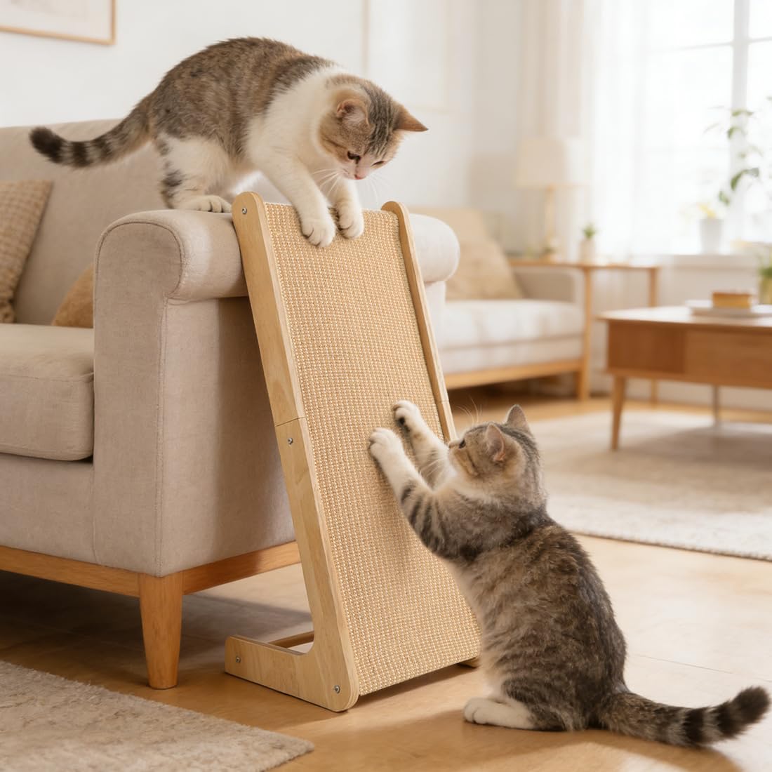 Tiragraffi per Gatti Doppio Uso 72cm | Graffio a L in Sisal Resistente, Tiragraffi da Parete e Angolo con Erba Gatta Integrata