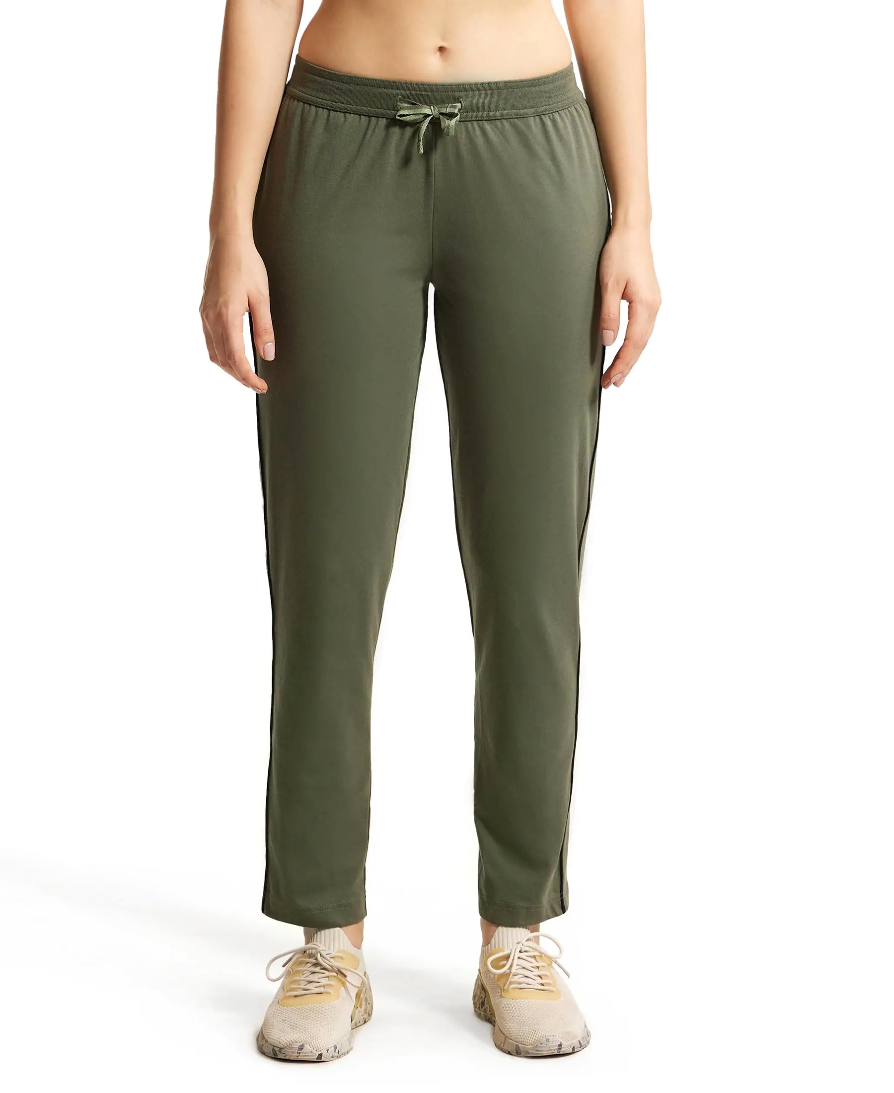 Jockey 1305 Women's Super Combed Cotton Rich Relaxed Fit Mid Rise Trackpants with Contrast Side Piping and Pockets-picture-13