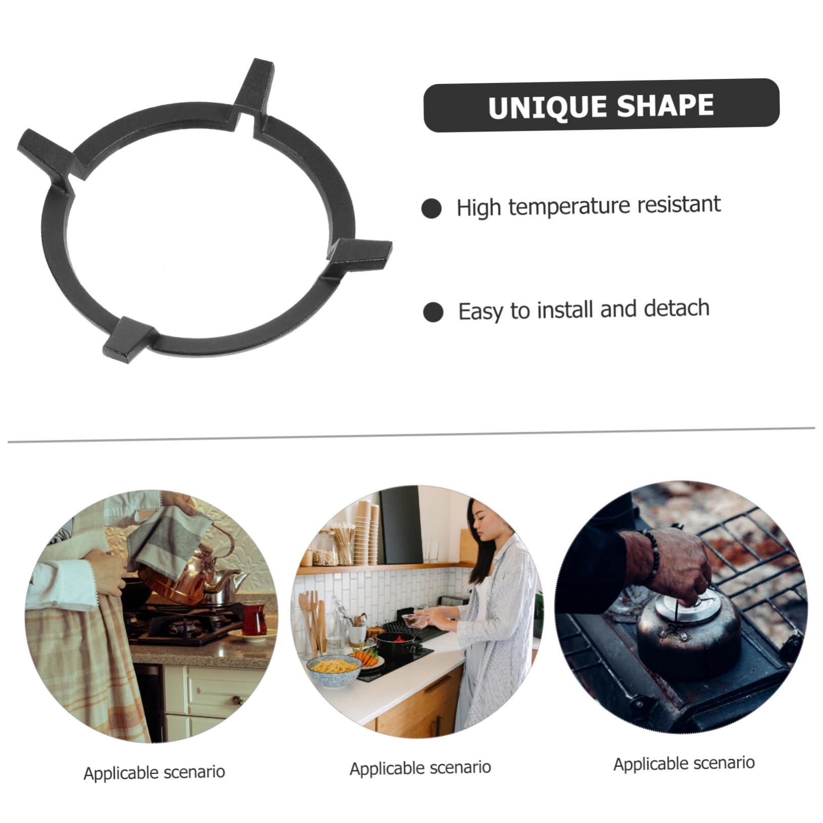 OFFSCH 1Pc Cast Iron Wok Pan Support Rack Non Slip Gas Stove Holder for Bottom Pans Easy to Install Compact Design Fit Stable Stove Bracket