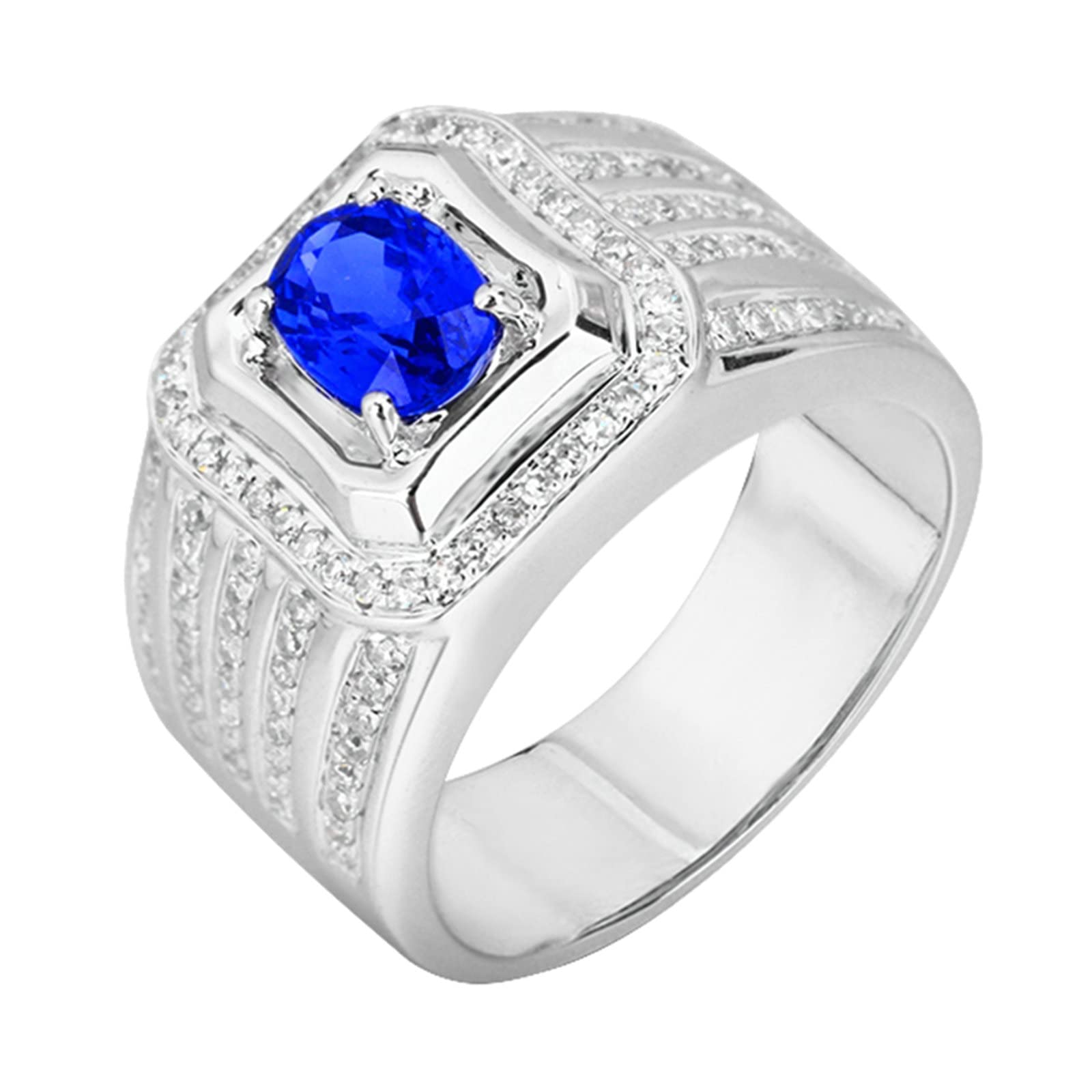 Beydodo Męski pierścionek, białe złoto 750 z diamentem, pierścionek zaręczynowy, sygnet z owalnym szafirem 1,19 ct, obrączka ślubna, bez niklu, Szafir Diament