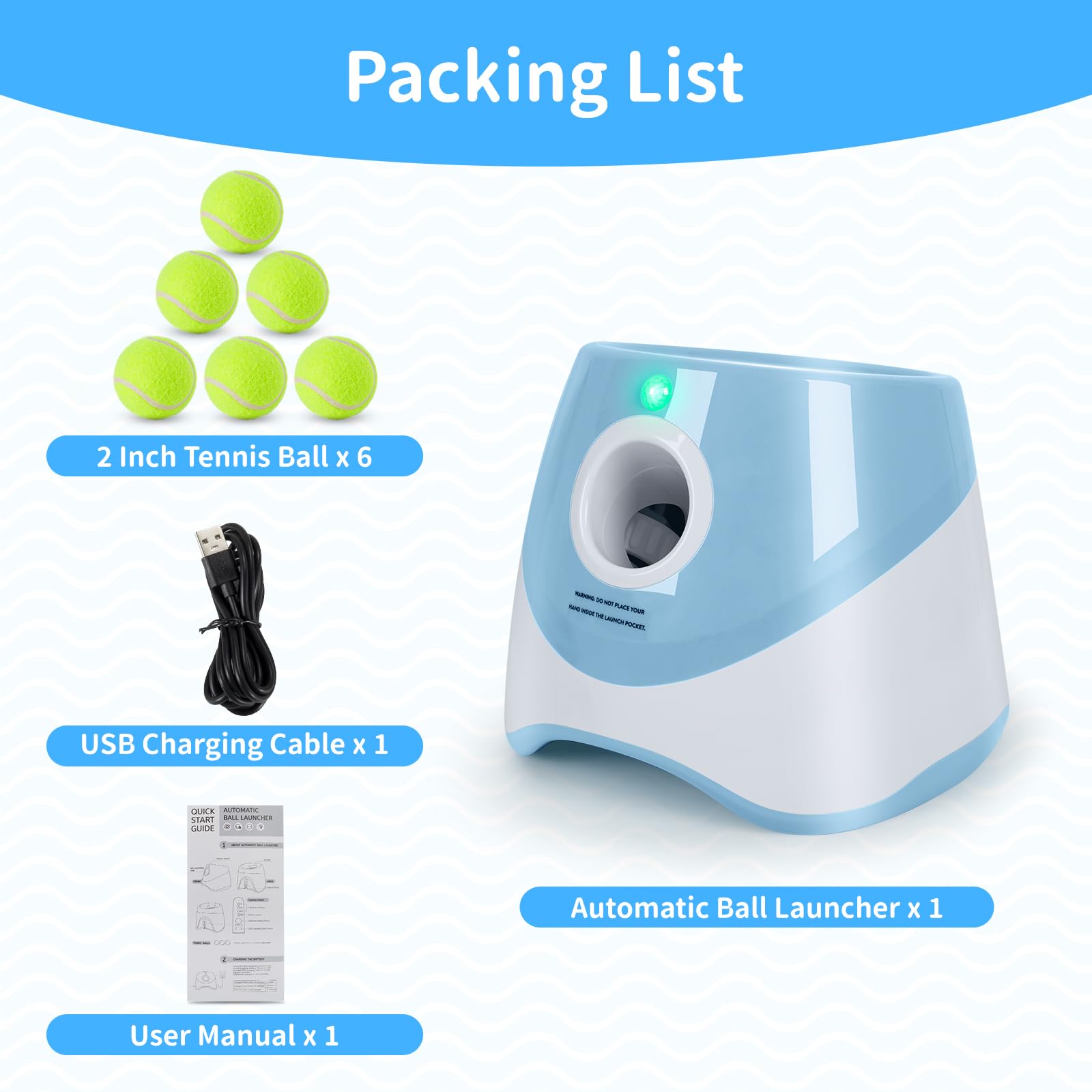 Lancia Palline per Cani, Spara Palline Automatico con 6 Palline, Giocattoli Interattivi per Cani di Piccola Taglia, Macchina Lanciapalle per Cane per Interni ed Esterni, Blu