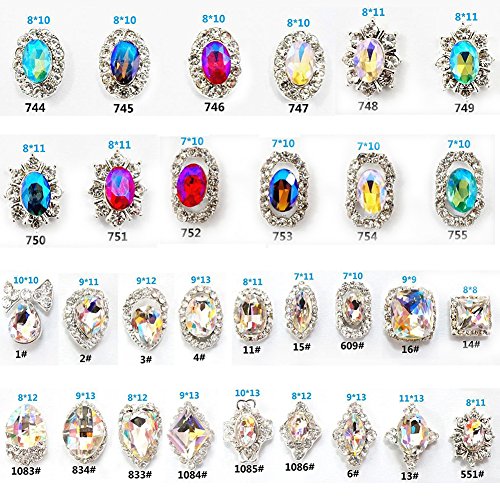 30Pcs 3D Luxury Nail Art Rhinestones and Charms Large Crystals Diamonds Gems Stones for DIY Nail Art Work Design Decoration Craft Jewelry Making