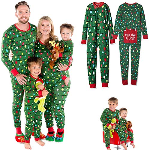 Koloyooya Family Matching Christmas Pajamas Sets Adult Kids Lights Romper Funny OneSize Sleepwear Adult Children's Light Fun Water Seat One Piece Pajamas (Green, Mom-M)