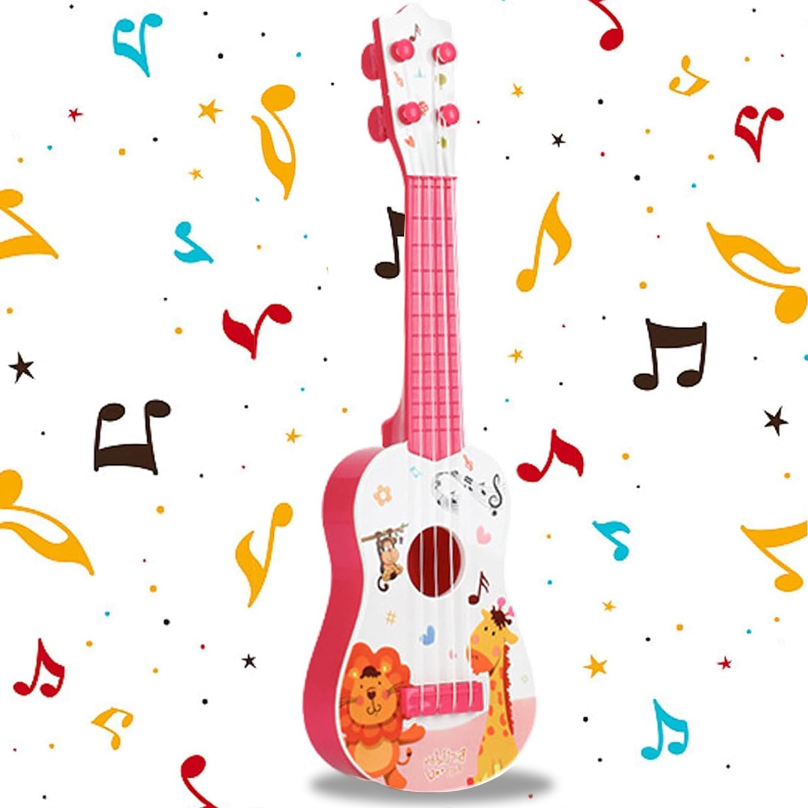 41CM Chitarra Giocattolo, Plastica Ukulele per Bambini, Mini Chitarra Bambini, Musica Giocattoli Educativi, Chitarra con 3 Corde Regolabili, per Principiante (Rosa)