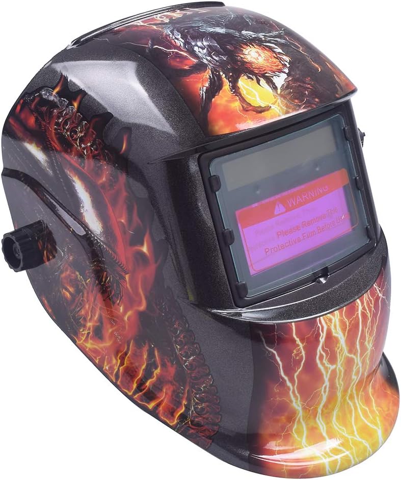 Pro Cool Fire Monster Style Solar Auto-Darkening Welding Grinding Helmet with Storage Bag and 2 pcs Extra Lens Covers ANSI Certified