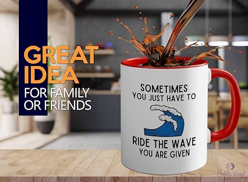 Surfing Two Tone Red Edition Coffee Mug 11oz - Ride the wave - Surfing Enthusiast Gifts Water Sport Surfboard Athletics Hobby Beach Sea Windsurf Wave