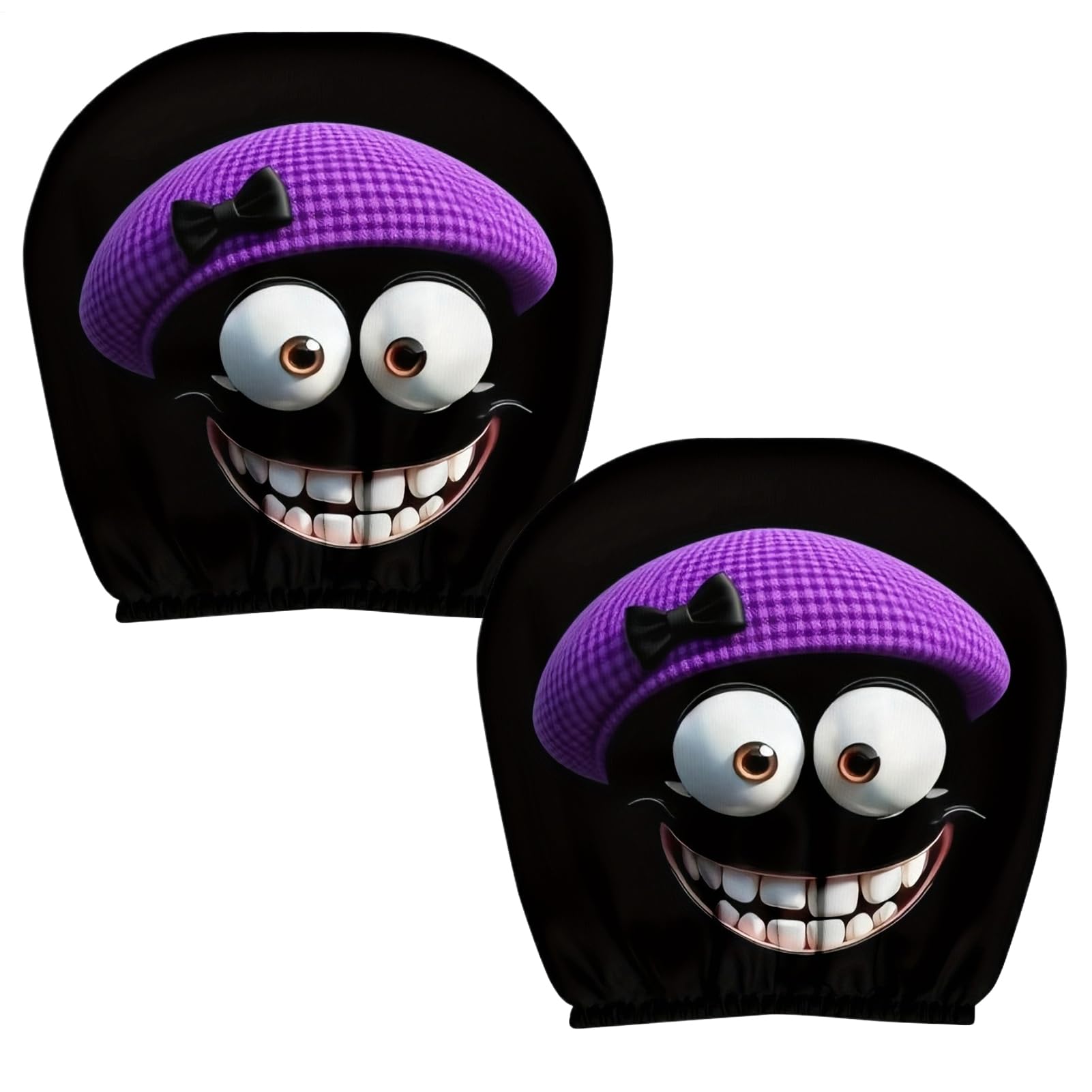 Funny Cartoon Car Headrest Covers - 2 Pieces Vehicle Seat Accessories, Universal Fit Front Headrest Protector, Soft Elastic Fabric Design for Cars SUVs RVs Daily Commute Family Travel Road Trips