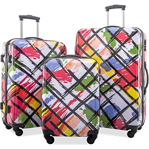 Flieks 3 Piece Luggage Set Hardside Suitcase with Spinner Wheels (Color9)