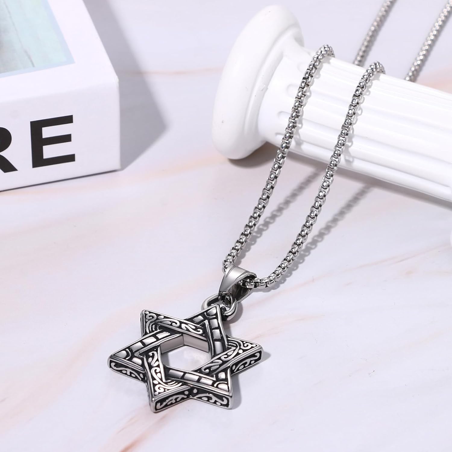 OIDEA Star of David Necklace for Men: Vintage Jewish Star Hexagon Pendant Stainless Steel Religious Amulet Jewelry Gifts for Men Women, Silver - Image 5