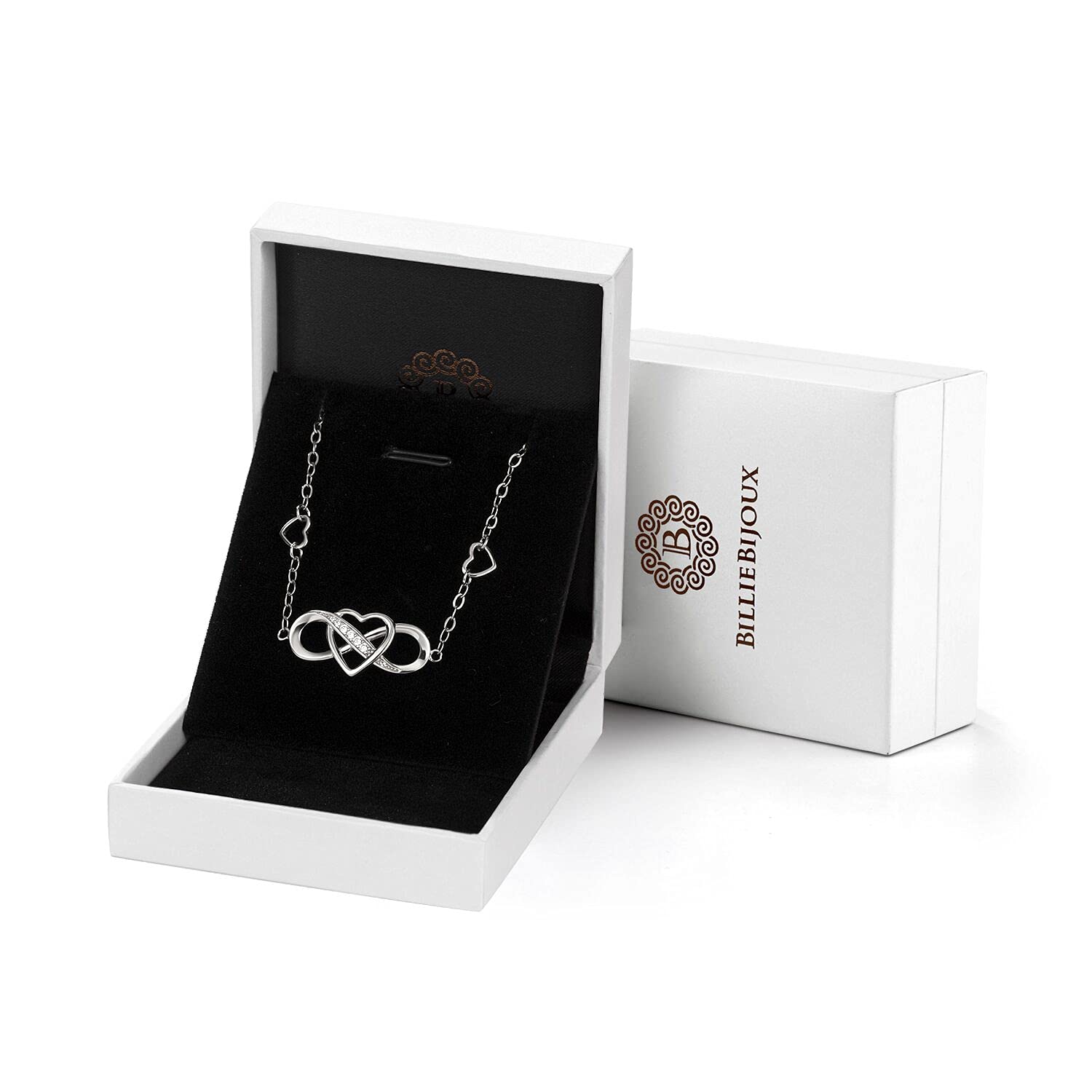 Tobillera de plata de ley 925 para mujer, pulsera de tobillo con corazón infinito, chapado en oro blanco, pulsera grande ajustable, regalo para mujer y esposa, Plata Esterlina, Circonita 7