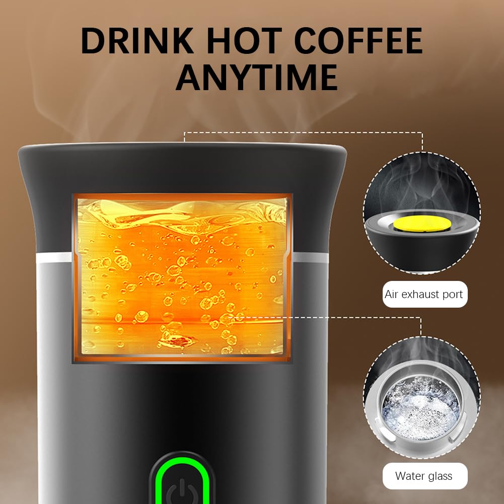 Cafetera inalámbrica portátil 3 en 1 para camping y viajes, batería recargable de 2500 mAh, máquina de café compacta para cápsulas/polvo, hogar, oficina, uso al aire libre (blanco)