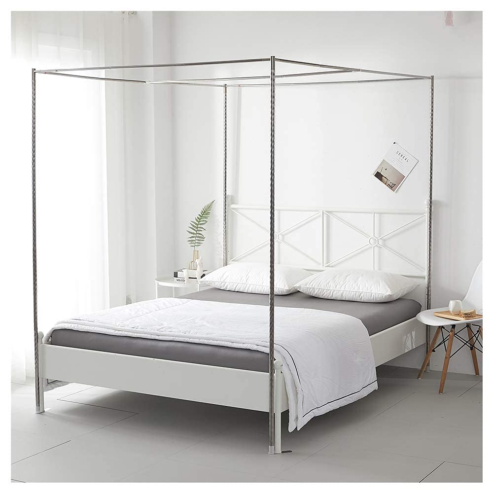 PKEWNXDQJ Mosquito Net Bracket Bed Canopy Bracket, Stainless Steel Mosquito Net Frame, 4 Corners Mosquito Net Post, Thicken Steel Pole Bed Stand with Metal Tee Connectors