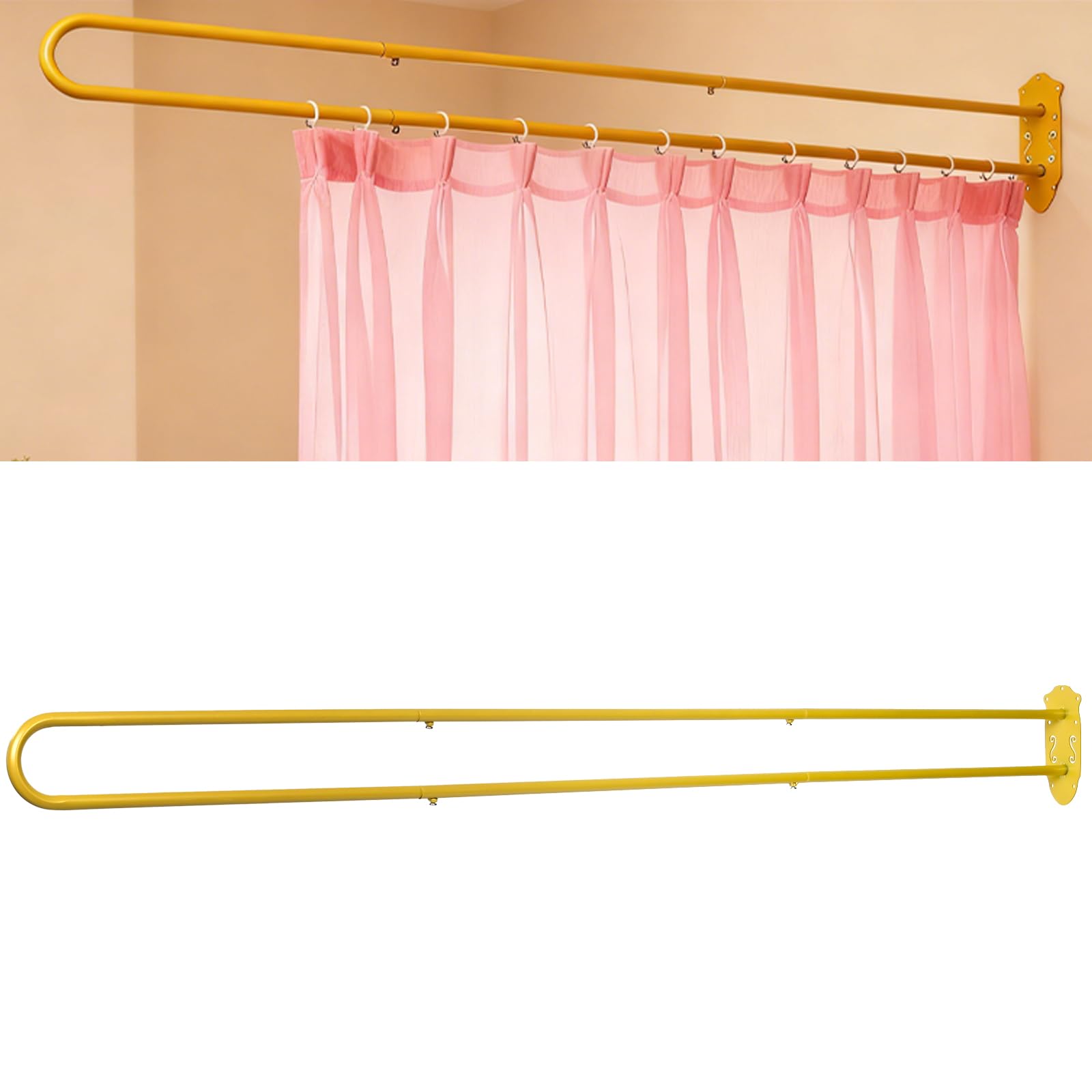 tonchean Partition Curtain Rod 6.56FT U-Shape Room Divider without Curtains Metal Support Wall Mounted Privacy Partition Rod with Flat Hook Inherent